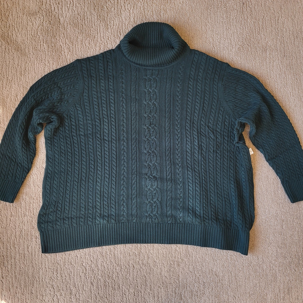 Women’s Plus Size Forest Green Cable Knit Turtleneck Sweater – Size 5XL – NWT - Picture 2 of 7